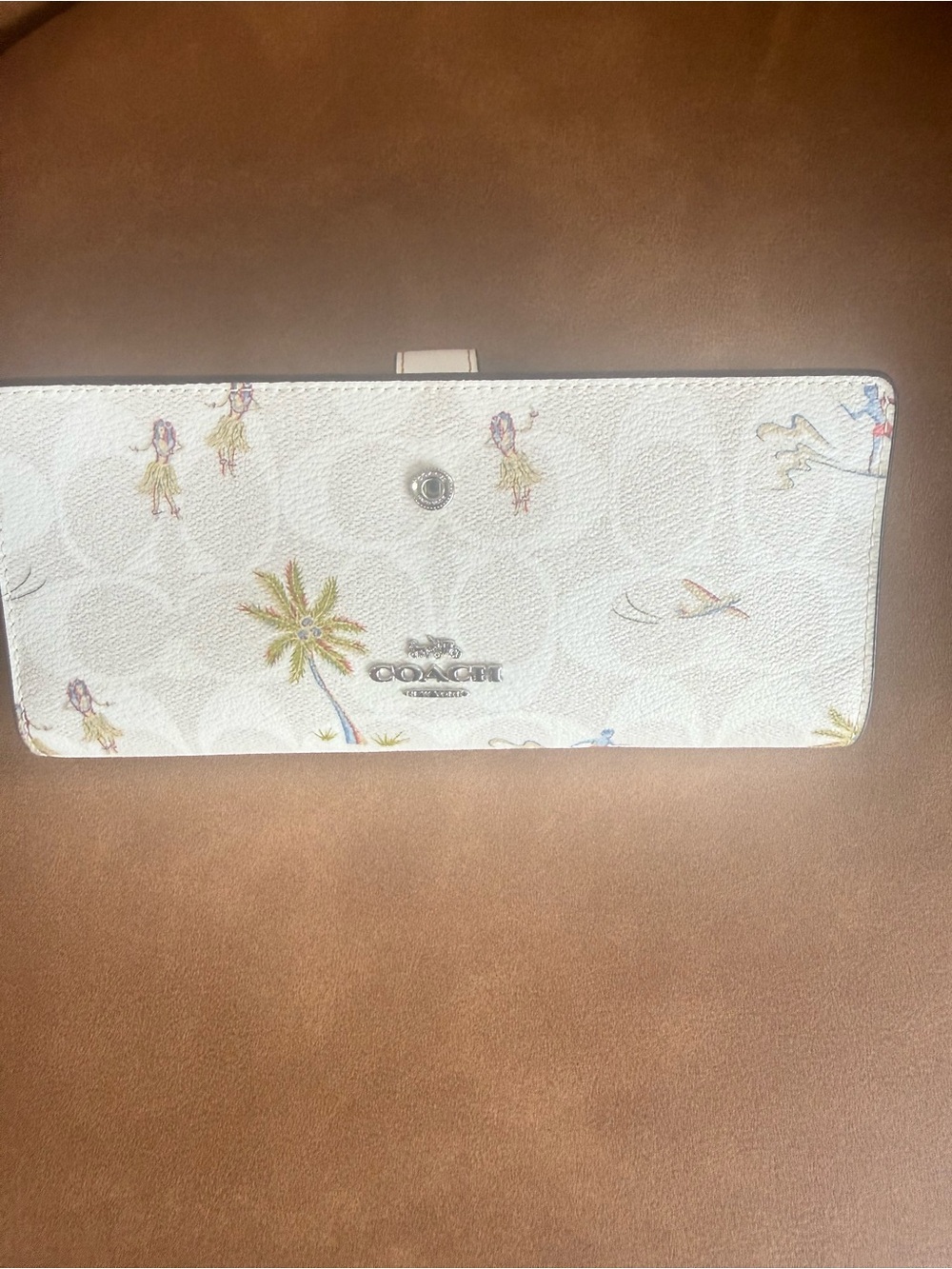 Coach White Continental Wallet with Tropical Motif
